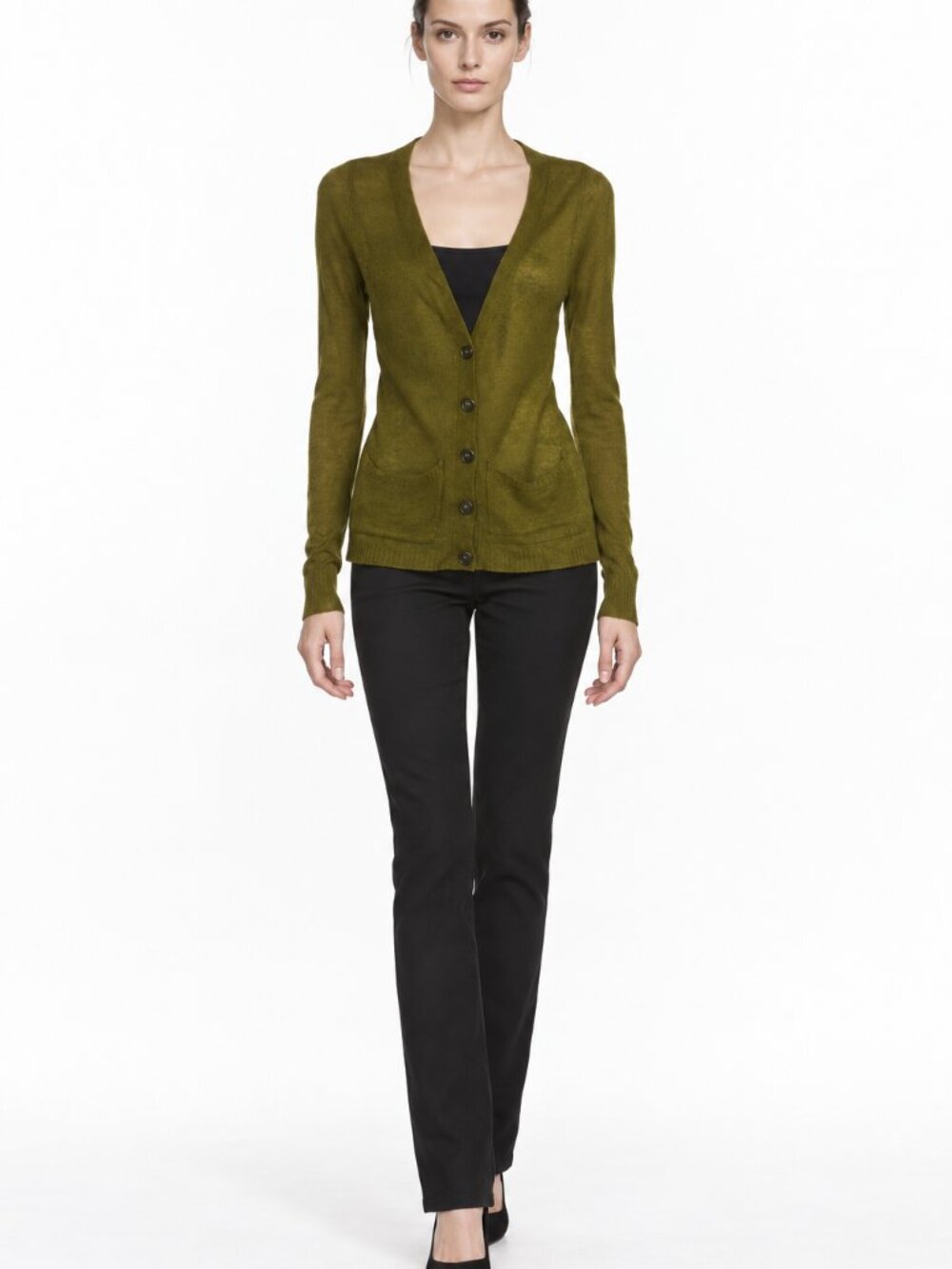 Essentials Women’s Olive Green Button Cardigan Sweater Size XS/S